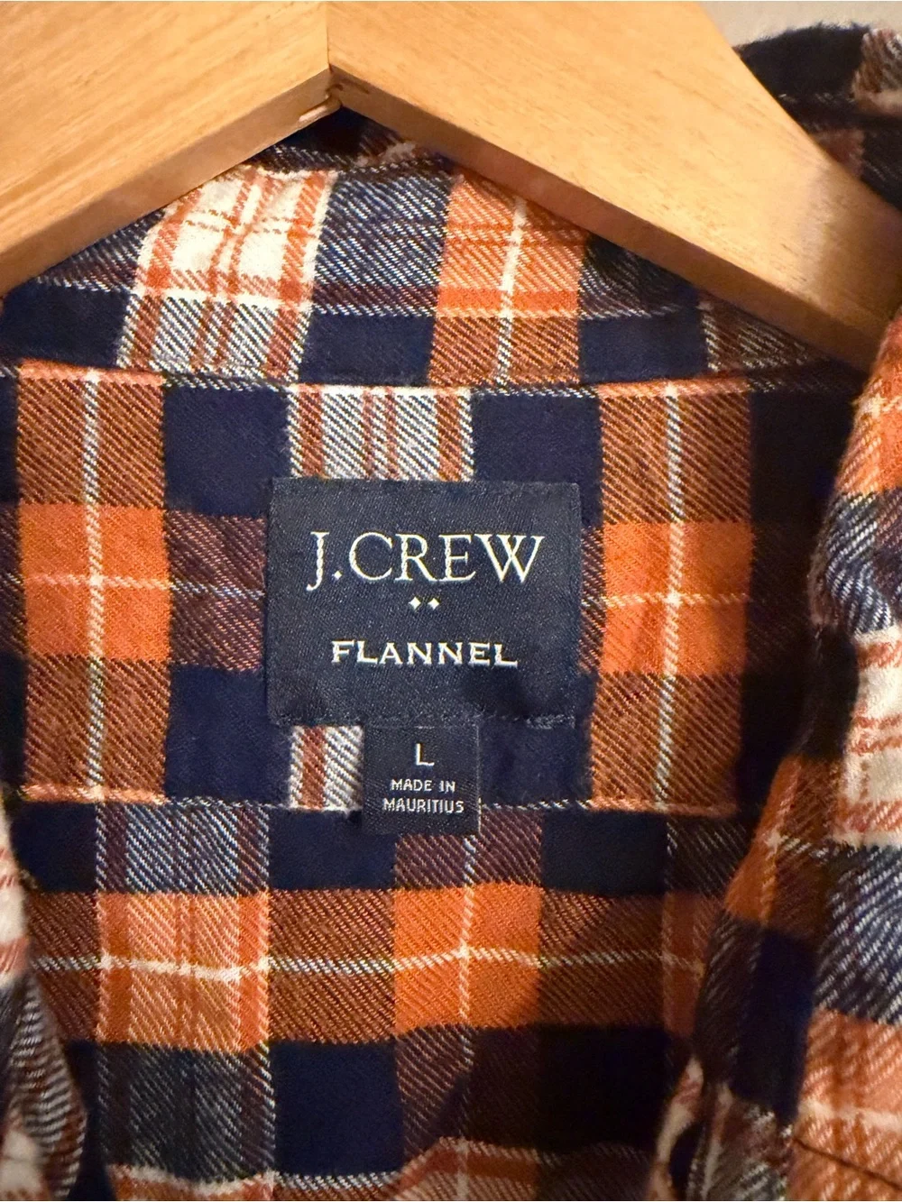 J. Crew Navy and Orange Plaid Flannel Shirt